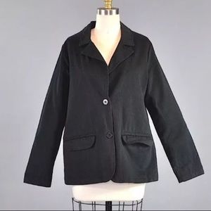Flax Black Khaki Blazer Long Sleeve Notched Collar